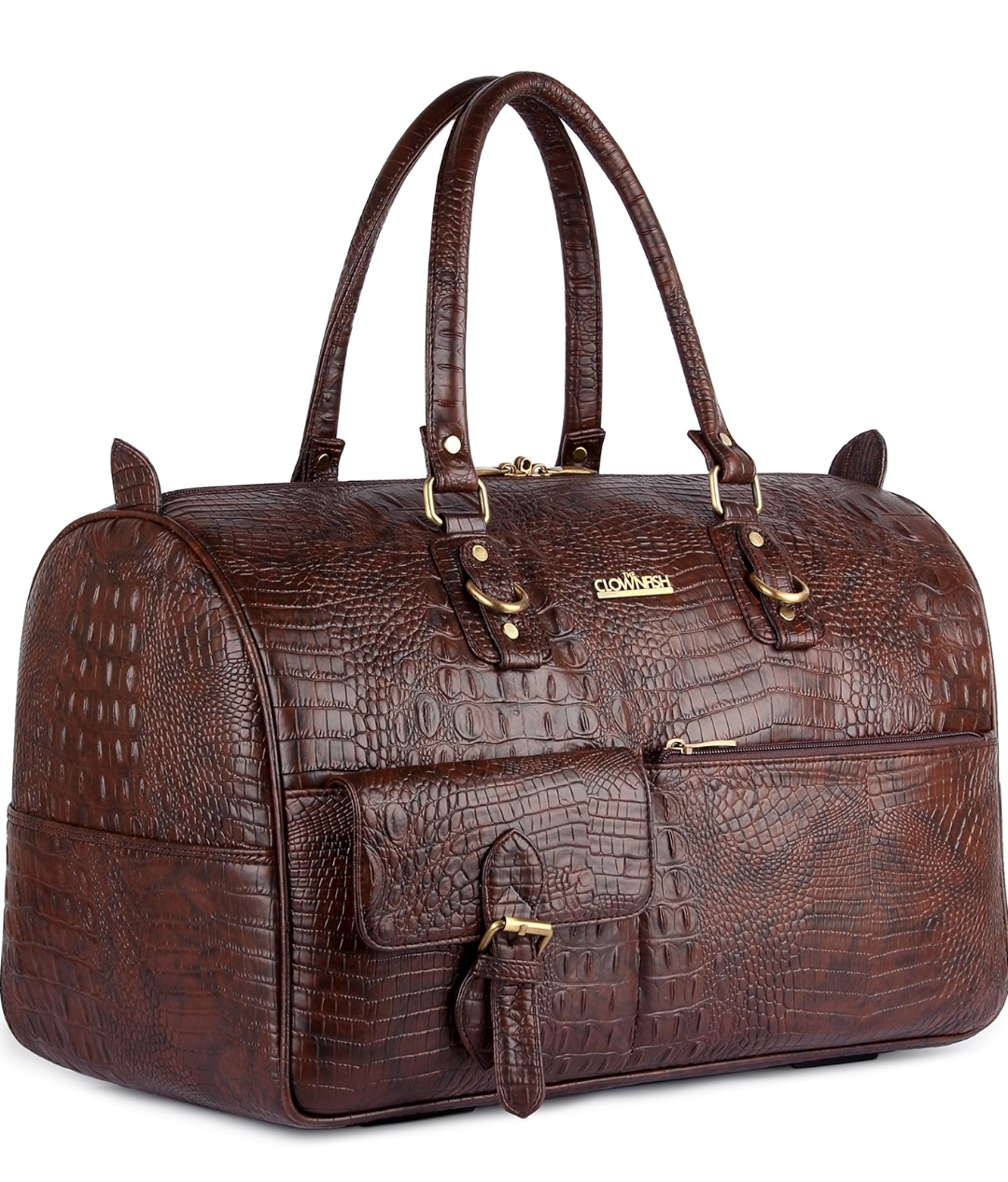 Brown crocodile-texture duffle bag